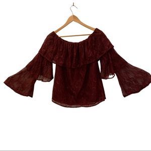 Lucky Brand maroon lace top size XS